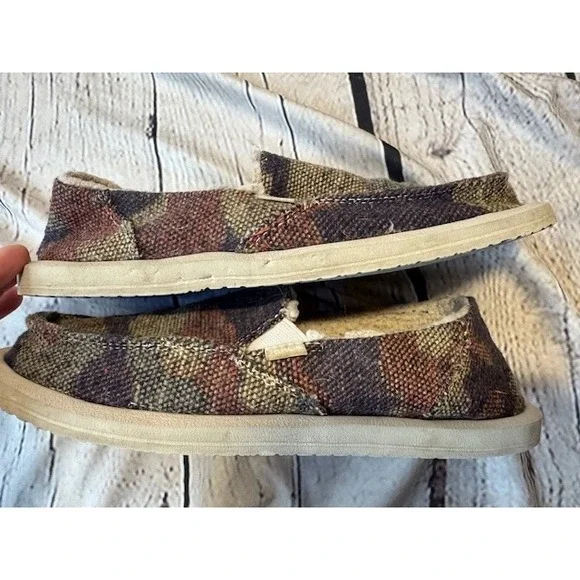 Sanuk Donna Camo Chill Slip On Loafers Faux Fur Lined Earthy Multi Color - Picture 8 of 14